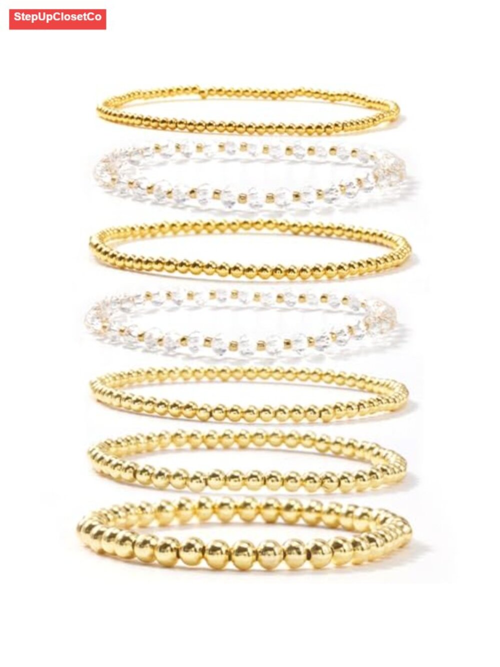 Gold Plated Beaded Pearl Cross Bracelet Stack Stretch Boho Jewelry Gift for